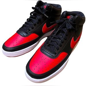 Nike Court Vision Black ans Red Shoes Mens Sz 11.5 DM8682-001 Leather Clean